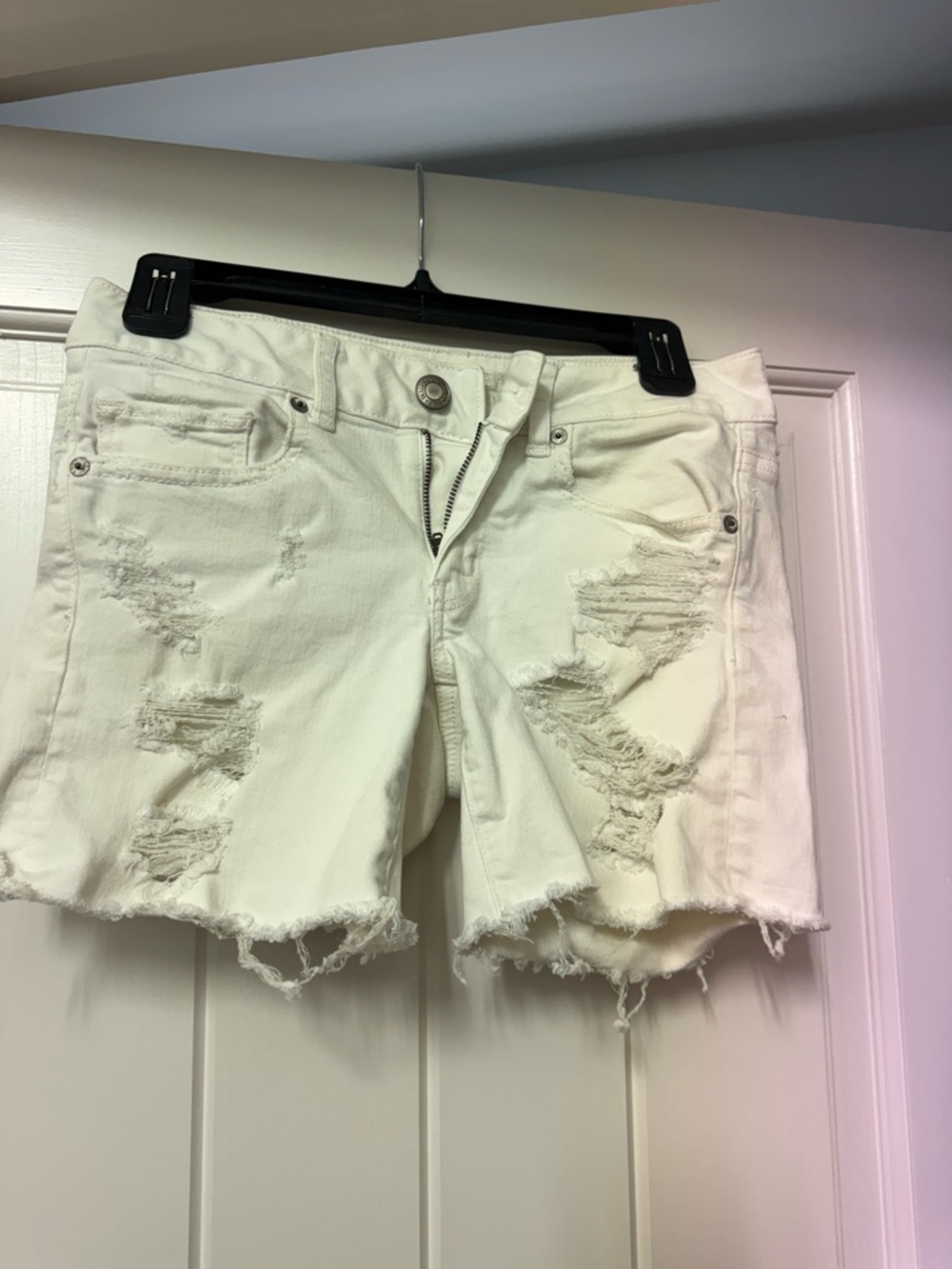 American Eagle Outfitters White Distressed Denim Cutoff Shorts